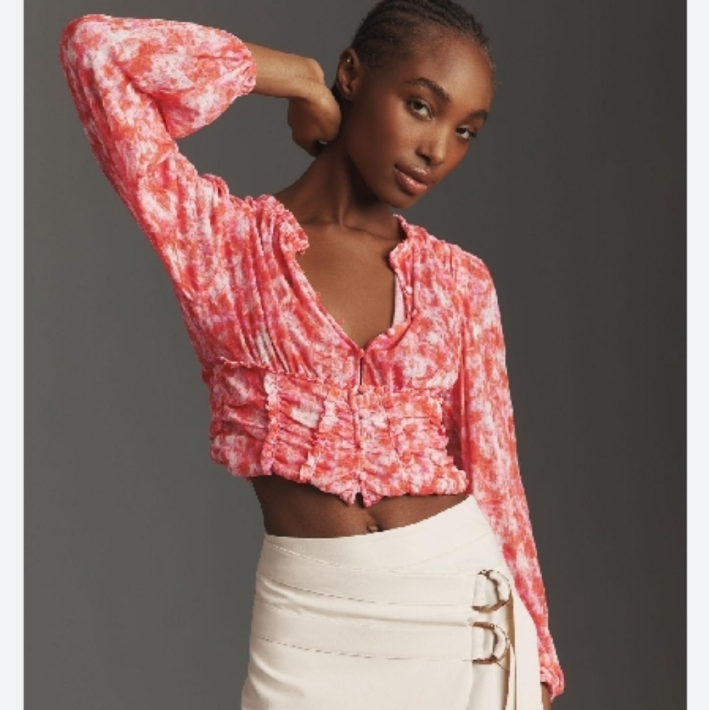 Anthropologie Long Sleeve Femme Ruched Crop Top